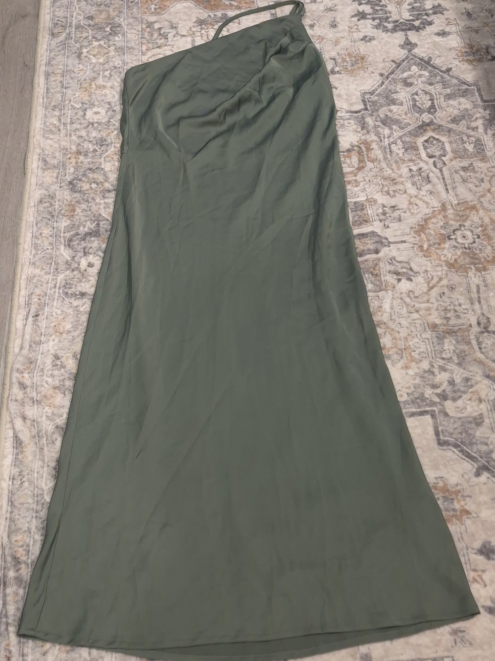 Sage Green Asymetrical Slip Dress with Thin Straps